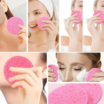 AKOAK 5 Pcs Round Makeup Sponge Wood Pulp Sponge Makeup Remover Facial Cleansing Sponge Skin Care Tool (Pink) - color: Pink