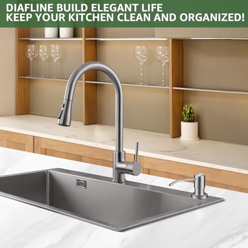 Dish Soap Dispenser for Kitchen Sink, Built in Sink Soap Dispenser Brushed Nickel, Countertop Soap Dispenser Stainless Steel Pump with 47" Extension Tube kit, No Need to Fill Little Bottle Again - color: Brushed Nickel