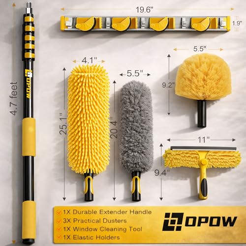 30 Foot High Ceiling Duster Kits with 4.7-24ft Heavy Duty Extension Pole, High Reach Duster for Cleaning,Microfiber Feather Duster,Cobweb Duster,Ceiling Fan Duster,Window Squeegee & Cleaner - size: 24 feet