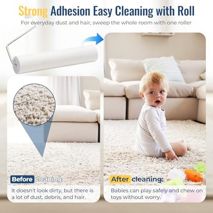 Lint Rollers for Pet Hair Extra Sticky, 9.45" Wide Large Lint Roller, 240 Adhesive Sheets Rollers, 79" Long Handle Sticky Mop for Carpets, Clothing, Floor, Bed, Home Cleaning, Loving Pet Owners - size: 79"(1 Roller + 4 Refills (Wide: 9.45 in)