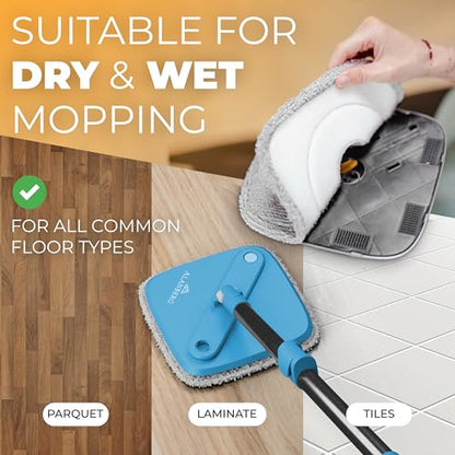 Spin Mop and Bucket Set with Wringer – Dual-Chamber Self Wringing Mop, Flat Microfiber Mop for Hardwood, Tile & Vinyl Floors, 2 Washable Replacement Heads, 63" Handle, Blue - color: Blue