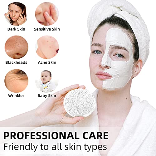 60-Count Compressed Facial Sponges|100% Natural Kickleen Cellulose Cosmetic Spa Sponges for Daily Facial Cleansing|Makeup and Mask Removal | Exfoliating | Skin Massage | Pore Exfoliation(White) - color: White