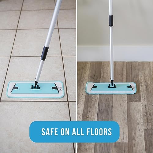 Don Aslett's 12" Mop with 2 Reusable Microfiber Pads (Aqua) Bathroom or Kitchen | 360° Rotating Head | Machine Washable | Extending Pole
