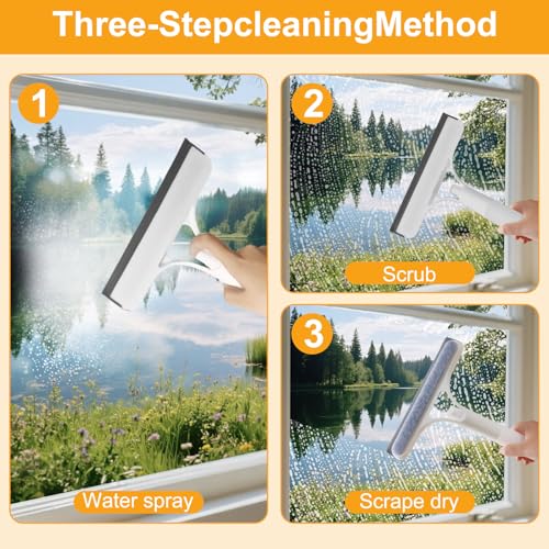 Pro 3 in 1 Window Cleaning Scraper with 2 Replaceable Cleaning Cotton Strips, 3 in 1 Spray Squeegee, Window Squeegee, Suitable for Cleaning Bathroom Glass, Mirrors, Car Windows (Blue) - color: Pro-blue