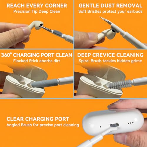 Phone and Keyboard Cleaning Kit by JM.JEEMI, Professional Electronics Cleaner with Charging Port Cleaner & Keycap Puller, Cleaning Tool Set for Laptop, Earbuds, Camera and PC Monitor, White - size: 32-in-1