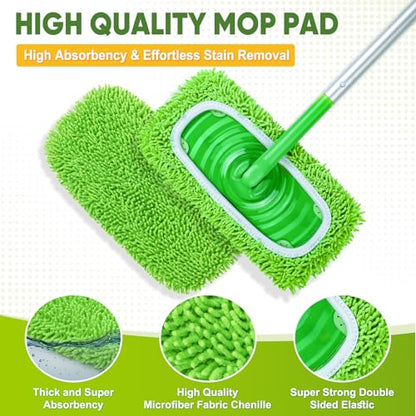6-Pack Reusable Microfiber Mop Pads Compatible with Swiffer Sweeper, Dry & Wet Sweeping Cloths - Washable Wet Pads Refill for Multi-Surface/Hardwood Floor Cleaning - color: Green