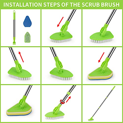 4 Sponges for Scrub Cleaning Brush with Long Handle 35 inch - Durable Kitchen Sponge Double Side Scrub Sponge Cleaning Sponge for Baseboard Shower Bathroom Bathtub Tile Dish