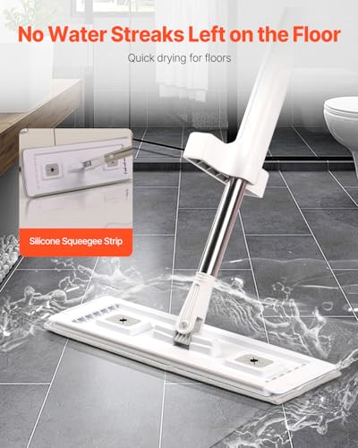 VEVOR Flat Mop, Self Wringing, Microfiber Floor Cleaner with 4 Reusable & Washable Pads for Dry & Wet Floor Cleaning, Microfiber Flat Mop with Stainless Steel Handle for Hardwood Laminate Tile Vinyl - style: Flat Mop with 4 Pads