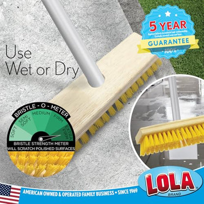 LOLA Deck Scrub Brush with Stiff Bristles, Heavy Duty Outdoor Scrub Broom for Patios, Decks, Concrete & Tile, Removes Dirt, Grime, Leaves & Snow, Wet or Dry Use, 1 Count - size: 1 Count, style: Poly Fibers Deck Broom -Aluminum Handle