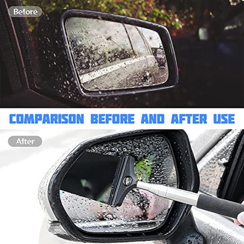 8sanlione Car Rearview Mirror Wiper, American Flag Telescopic Auto Mirror Squeegee Cleaner, Glass Mist Cleaning Tool with Retractable 98cm Handle, Portable Car Windows Water Removal (Black/Car Logo) - color: Black/Car Logo