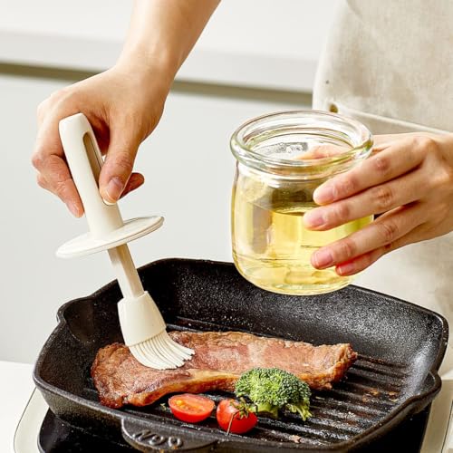 Retractable Oil Brush Dispenser, 2-in-1 Glass Olive Oil Bottle with Silicone Basting Brush — Adjustable Telescopic Design for Cooking, BBQ, and Baking (White/Green/Yellow) (WHITE) - color: WHITE