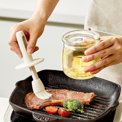 Retractable Oil Brush Dispenser, 2-in-1 Glass Olive Oil Bottle with Silicone Basting Brush — Adjustable Telescopic Design for Cooking, BBQ, and Baking (White/Green/Yellow) (WHITE) - color: WHITE