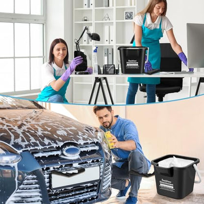 Vesici 6 Sets 3 Quart Cleaning Bucket with Microfiber Cleaning Cloths Small Sanitizing Square Bucket Detergent Plastic Utility Pail with Handle for Household Restaurant Office School Use (Black) - color: Black