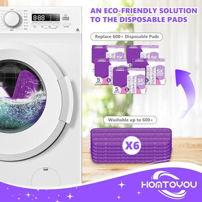 HOMTOYOU Reusable Mop Pads for Swiffer PowerMop: 6 Pack Microfiber Refills | Machine Washable, Multi-Surface Floor Cleaning, Replacement Sweeping Cloths, Fit for 13 ''-15 '' Spray Mop, Purple - color: Purple