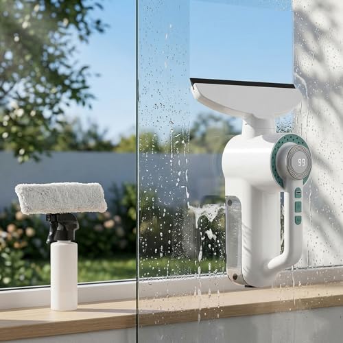 Electric Window Vacuum Squeegee, 3000mAh & 1500Pa Cordless Window Cleaner Tool with 150ml Water Collection Tank, Shower Squeegee Cleaning Kit for Glass Doors, Tiles, Mirrors, Car (Green) - color: Green