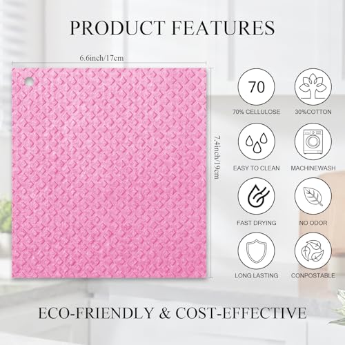 6 Packs Swedish Kitchen Dish Cloths - Reusable Paper Towels for Counters & Dishes - Eco-Friendly Cellulose Sponge Cloth (Pink) - color: P-pink