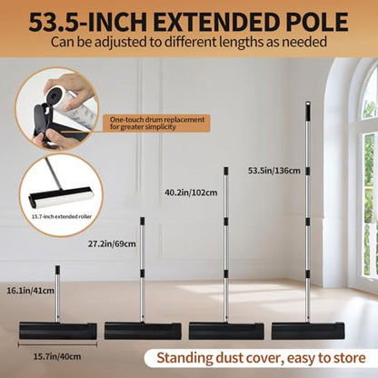 Large Lint Rollers for Carpet, 15.74 in Extra Sticky Rollers for Floor with 4 Extendable Handle, Long Handle Sticky Mop for Cleaning Carpet, Car, Clothes,Dog and Cat Pet Hair Remover with 360 Sheets