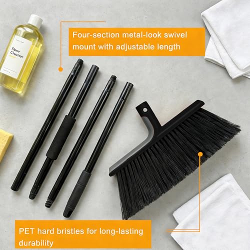 Large Angle Brooms Indoor Outdoor Broom with Long Handle Stiff Bristle Sweeper for Kitchen Garage Deck Courtyard Lobby Patio Lawn Leaves (Black) - color: Black