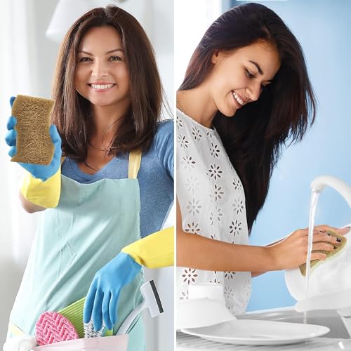 AIRNEX Natural Kitchen Sponges (24 Pack) - Biodegradable Cellulose & Coconut Scrubber Dish Sponges for Kitchen - Eco-Friendly, Non Scratch, Compostable, Non Toxic S-Shaped Natural Sponges for Dishes - size: 24