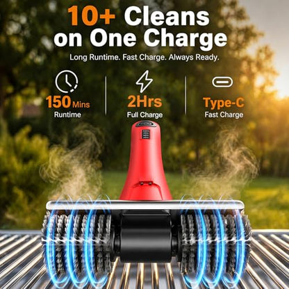 Electric Grill Brush for Outdoor Grill, Cordless BBQ Grill Cleaner with Dual Rotating Heads, 450 RPM Motorized Grill Cleaning Brush with Forward & Reverse, 6-Piece Replaceable Brush Set