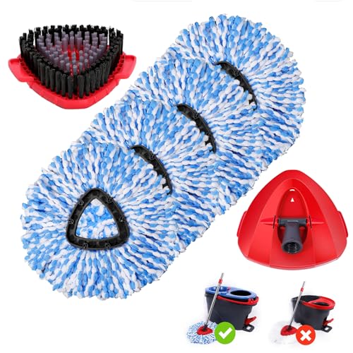 Spin Mop Refills Compatible with OCedar RinseClean 2-Tank System - 6-Piece Set Includes 4 Washable Microfiber Replacement Heads, 1 Base & 1 Small Gray Full Cleaning Brush - Floor Cleaning Accessories - color: 4 Blue Mop Heads+1 Gray Brush +1 Base, size: F