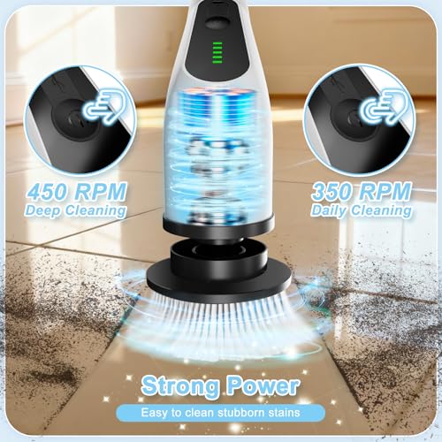 Electric Spin Scrubber, Cordless Cleaning Brush with 8 Replaceable Brush Heads, Shower Scrubber with Adjustable Extension Handle, Waterproof Power Scrubber for Bathroom Tile Floor Tub Car Walls