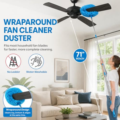 Ceiling Fan Cleaner Duster Kit 72 Inch Ceiling Fan Duster Extension Pole 8-in-1 Microfiber Duster Set for High Ceilings, Fan Blades, and Lights Reusable Cleaning Tools with Storage Bag