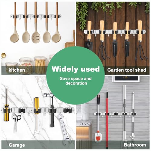 Mop Broom Holder Wall Mount, Non Slip Broom Mop Holder, Broom Organizer, Stainless Steel Broom Hanger Wall Mount for Home Kitchen Garden Laundry Garage, 2 Mounting Methods (Style 2) - color: Style 2