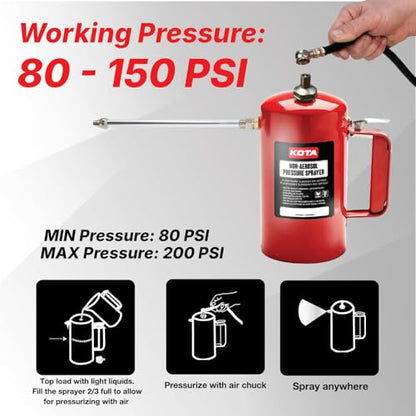 LAUCO Non Aerosol Pressure Sprayer - Refillable Pressurized Sprayer Bottle for Oil, Solvent, Degreasers, Lubricants - Rechargeable Steel Canister with Brass Nozzles, 32oz 69532 - color: Red