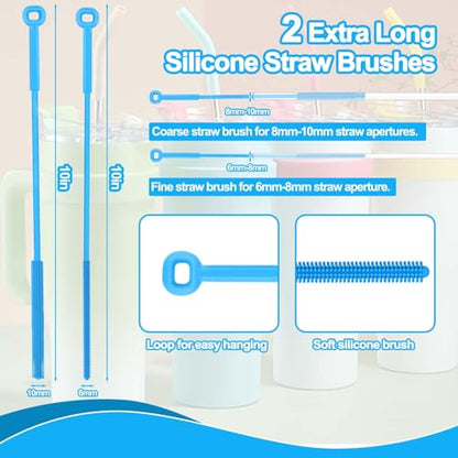 XANGNIER Silicone Straw Cleaner Brush,2 Pcs Reusable Extra Long Straw Cleaner Brush for Cleaning Plastic Metal Stainless Steel Glass Boba Clear Smoothie Travel Drinking Straws,Straw Cover - size: 2 pack