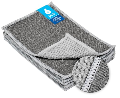 Microfiber Wholesale Scrubber Cloths (6 Pack) – Scrub Without Scratching, Safe for Non-Stick, Stainless Steel & Glass – Two-Sided 4"x6" Dish Scrubbing Cloths for Baked-On Food, No Sponge Smell - size: 4”x6”