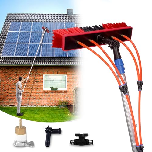 35Ft Reach Water Fed Pole Kit Solar Panel Cleaning Brush Set Cleaner Tool for Home Roof Caravan Outdoor Window Glass Washing Equipment (Small(13.7" Brush Head), 35FT) - color: Small(13.7" Brush Head), size: 35FT