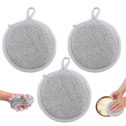 PEUTIER 3pcs Versatile Steel Wool Wire Sponge, 4.7x4.7x1in Dishwashing Rag Non-Scratch Dishcloth Metal Dish Cloth Towels Scrubber for Cleaning Kitchen Supplies Scrub Pads for Metallic Sink Pot Dishes