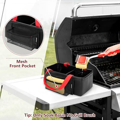 HODRANT Grill Rescue Dunk Tank with 2 Rooms, Waterproof Grill Brush Bristle Free with Front Pocket & Portable Handles, Collapsible Water Bucket BBQ Brush Cleaning Bag for Camping (Soak Basin Only)