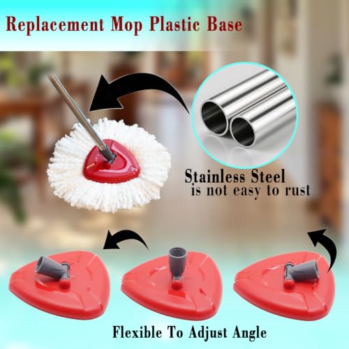 Mop Handle, Mop Replace Heads and Mop Base Brush Replacement | for O Cedar EasyWring 1-Tank System(4 Spin Mop Replacement Head, 4-Section Mop Handles, 1 Base) - color: 1 Sets Mop Handle + 4 White Heads + 1 Base