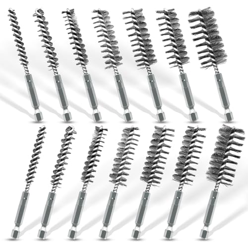 14Pcs Stainless Steel Bore Brush, Wire Brush for Drill with 1/4 Inch Hex Shank ,Abrasive Wire Bore Brush for Power Drill Cleaning,Drill Brush Set,Steel Brush for Drill in 7 Size(5/16"-1")