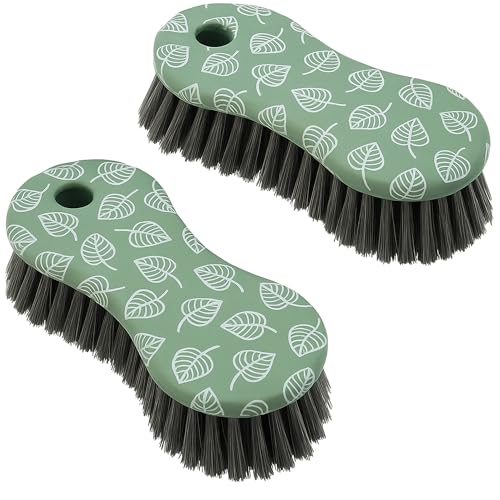2-Pack Heavy Duty Scrub Brushes for Kitchen & Bathroom – Ergonomic Handheld Cleaning Brush with Printed Design – Medium Bristles for Tile, Grout, Sink, and Tub - color: Green
