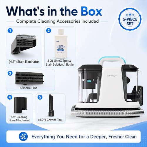 Upholstery Cleaner Machine & Carpet Cleaner | Portable Spot Cleaner with Strong Suction and Scrubbing Brush for Pet Stains, Spills on Couches, Rugs, Mattresses, Car Interiors (White) - color: White