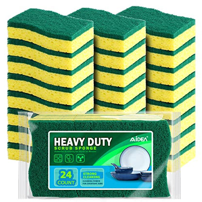 AIDEA Sponges Kitchen, Heavy Duty Scrub Sponge-24Count, Sponges for Dishes, Cellulose Dish Sponge, Scrubbing Power for Tough Messes, Cleaning Power for Non-Coated Cookware, Dishes, Pots, Pans - color: Green