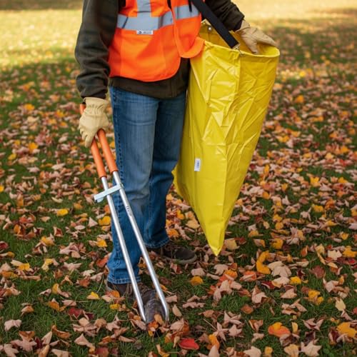 Faccito 1 Pack Litter Bag with Shoulder Strap Trash Pickup Bag Holder Lawn Leaf Chute Vinyl 4.45 Cubic Feet No Bending Portable Trash Picker Grabber for Patio Yard Garden (Yellow) - color: Yellow