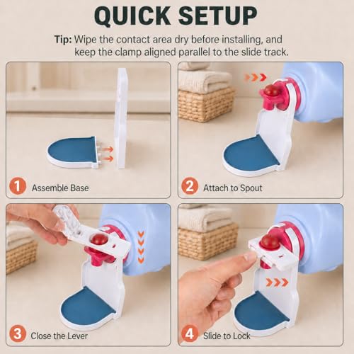 2-Pack Laundry Detergent Cup Holder & Fabric Softener Drip Catcher, Easy-Press Lever with Secure Spout Clamp, Removable Drip Tray & Non-Slip Pad, Helps Reduce Sticky Residue and Keep Washer Cleaner