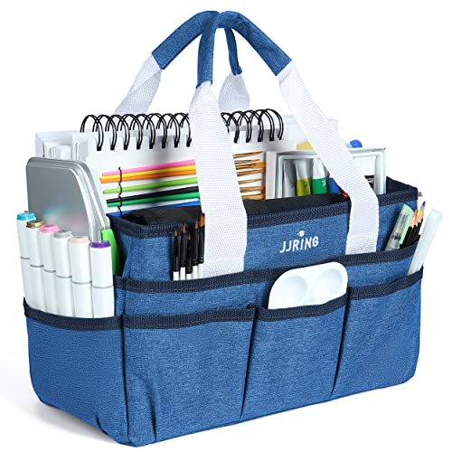 JJRING Craft Organizer Tote Bag, Art Storage Caddy with Multiple Pockets, Blue Sewing Bag for Art, Craft, Scrapbooking, School, Medical, and Office Supplies Storage - color: Blue, size: Small