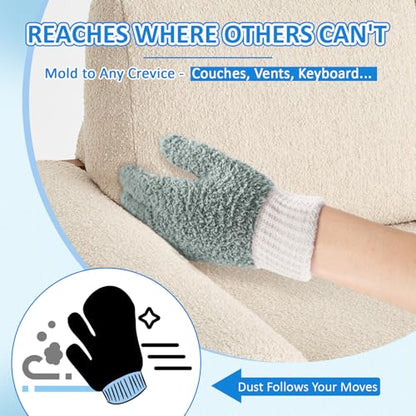 MIG4U Microfiber Dusting Gloves House Reusable Cleaning Glove for Blinds, Windows, Shutters, Furniture, and Car, Gray 2 Pairs S/M - color: Gray Mitten + Gloves, size: Small-Medium