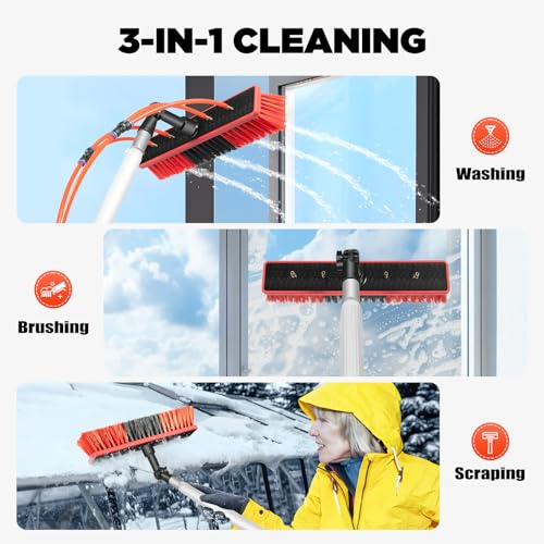 24ft Water Fed Pole Kit, Window Cleaning Poles, Adjustable Solar Panel Cleaning Pole, Extendable Telescopic Pole Water Fed Outdoor Window Washing, Water Fed Cleaning Brush for Roofs