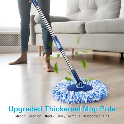 Spin Mop and Bucket with Wringer Set, 360° Rotating Microfiber Mop, Adjustable Handle, Hands-Free Wringing, Reusable Mop Heads (Light Blue mop and Bucket + 5 mop Head) - color: Light Blue Mop and Bucket + 5 Mop Head