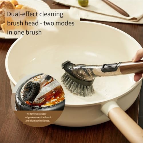 4 in 1 Soap Dispensing Dish Brush for Kitchen with Long Handle, Dish Wand with Wood Pulp Sponge, Replacement Heads Included - color: As Show