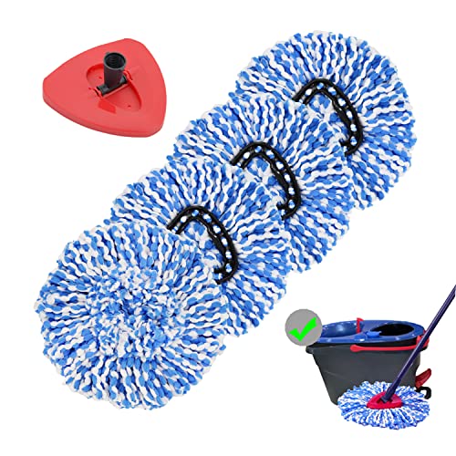 4 Pack Spin Mop Replacement Heads Microfiber Mop Refills Compatible with 2 Tank System Replace Head Safe for Cleaning All Hard-surfaced Floors Includes 1 Extra Mop Replacement Base - size: 4 Mop Refills for 2 Tank System & 1 Mop Base