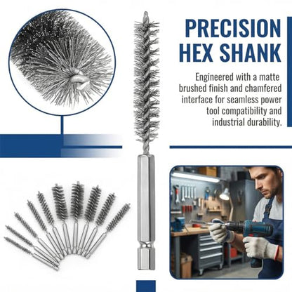 6 PCS Stainless Steel Wire Bore Brush Set, 1/4" Hex Shank Twisted Drill Brushes, 8/10/12/15/17/19mm for Rust Removal & Pipe Tube Cleaning