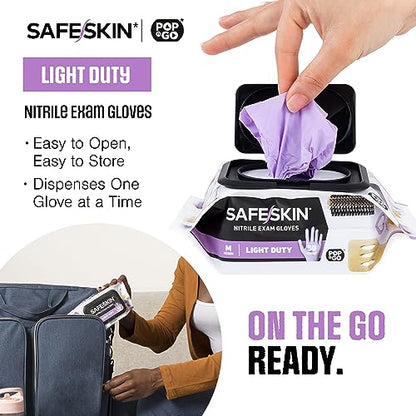 SAFESKIN Disposable Nitrile Gloves in POP-N-GO Pack of 50 or 200 Powder Free - Hair, Cleaning, Medical Use, Food Handling - size: Large (Pack of 50)