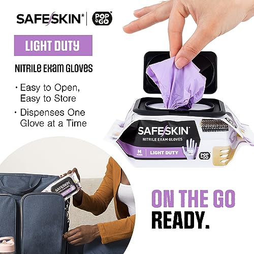 SAFESKIN Disposable Nitrile Gloves in POP-N-GO Pack of 50 or 200 Powder Free - Hair, Cleaning, Medical Use, Food Handling - size: Small (Pack of 50)